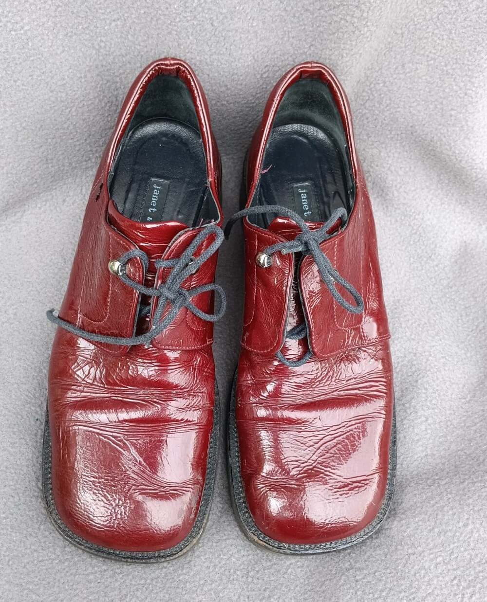 Janet And Janet Red Leather Square Toe Oxford Shoes Size 38 (8US) Made in Italy